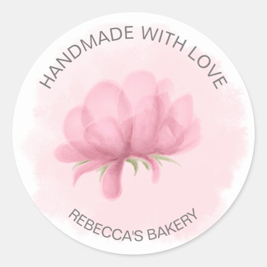 Roze Bloemen Handgemaakt met Liefde Sticker (Voorkant)