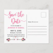 Roze Bloemen Handgeschreven Foto Bewaar de datum Aankondigingskaart (Achterkant)