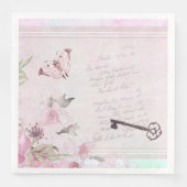 Roze Bloemen  Handschrift Ephemera Decoupage Servet (Voorkant)