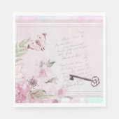 Roze Bloemen  Handschrift Ephemera Decoupage Servet (Voorkant)
