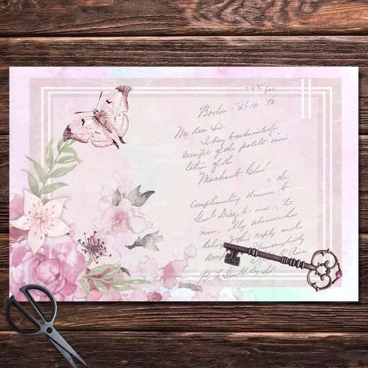Roze Bloemen  Handschrift Ephemera Decoupage Tissuepapier