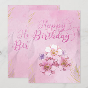 Roze Bloemen Happy Birthday Flat Kaart
