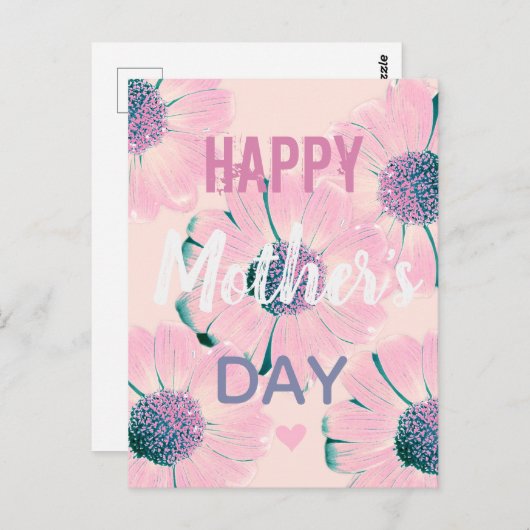 Roze bloemen Happy Moederdag Briefkaart (Voorkant / Achterkant)