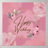 Roze Bloemen Happy Wedding Poster (Voorkant)