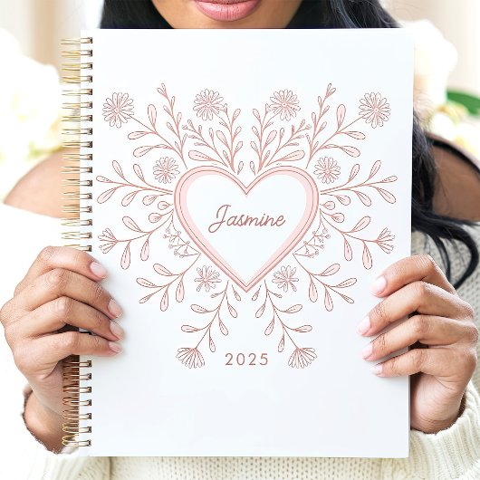 Roze Bloemen Hart 2025 Custom Name Planner