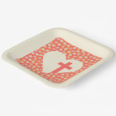 Roze Bloemen Hart & Christelijk Kruis Vrouwen Papieren Bordje (Gebogen)