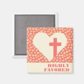 Roze Bloemen Hart & Cross Vrouwen Christelijk Magneet (Voorkant / Achterkant)