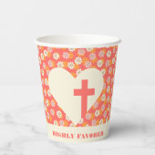 Roze Bloemen Hart & Cross Vrouwen Christelijk Papieren Bekers (Achterkant)