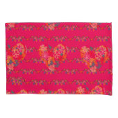 Roze bloemen hart en paisley fuchsia kussensloop (Voorkant)