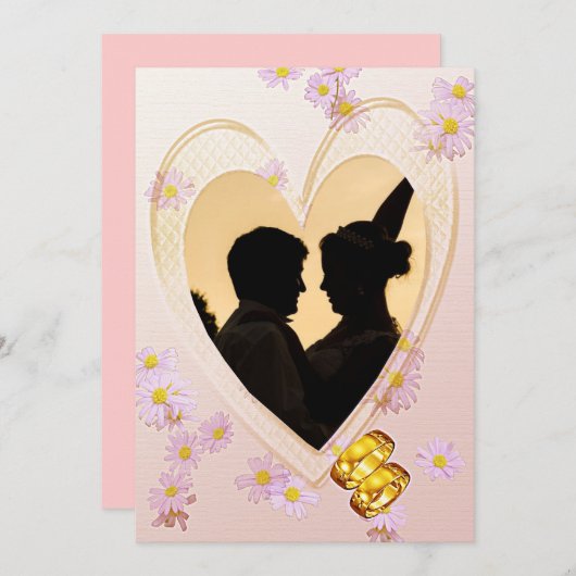 Roze Bloemen, Hart, Foto, Ringen Probediner Kaart (Voorkant / Achterkant)