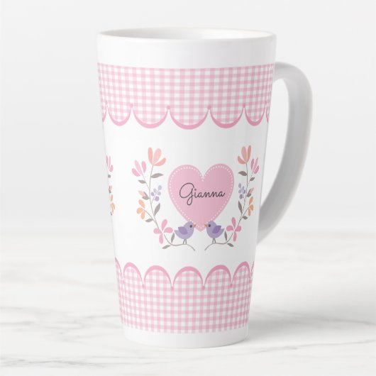 Roze Bloemen Hart Gepersonaliseerde Moederdag Latte Mok (Rechterhoek)
