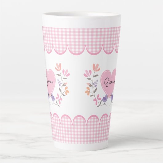 Roze Bloemen Hart Gepersonaliseerde Moederdag Latte Mok (Voorkant)