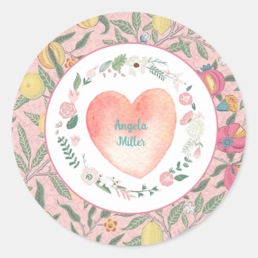  Roze Bloemen Hart Grandmillenial Ronde Sticker (Voorkant)