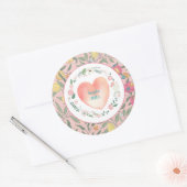  Roze Bloemen Hart Grandmillenial Ronde Sticker (Envelop)
