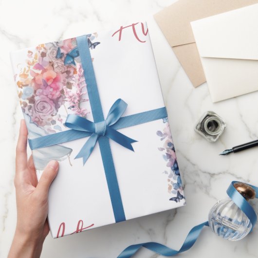 Roze Bloemen Hart Huwelijk/Douche Gefeliciteerd Cadeaupapier (Geschenken)