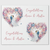 Roze Bloemen Hart Huwelijk/Douche Gefeliciteerd Cadeaupapier (Vlak)