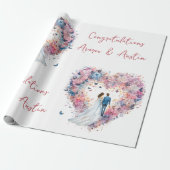 Roze Bloemen Hart Huwelijk/Douche Gefeliciteerd Cadeaupapier (Uitgerold)