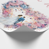 Roze Bloemen Hart Huwelijk/Douche Gefeliciteerd Cadeaupapier (Hoek)