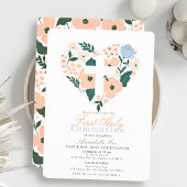 Roze Bloemen Hart Kruis Meisje Eerste Heilige Comm Kaart