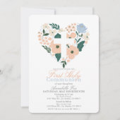 Roze Bloemen Hart Kruis Meisje Eerste Heilige Comm Kaart (Voorkant)