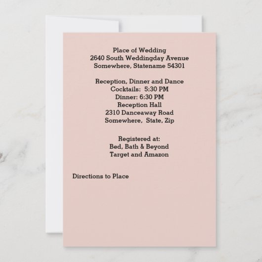 Roze Bloemen Hart Lijst & Gouden Ringen Bruiloft Kaart (Achterkant)