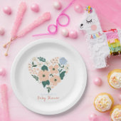 Roze Bloemen Hart Meisje Baby shower Papieren Bordje (Feest)