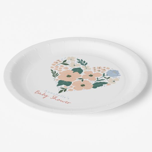 Roze Bloemen Hart Meisje Baby shower Papieren Bordje (Gekanteld)