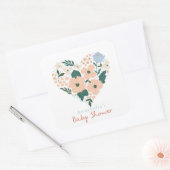 Roze Bloemen Hart Meisje Baby shower Vierkante Sticker (Envelop)