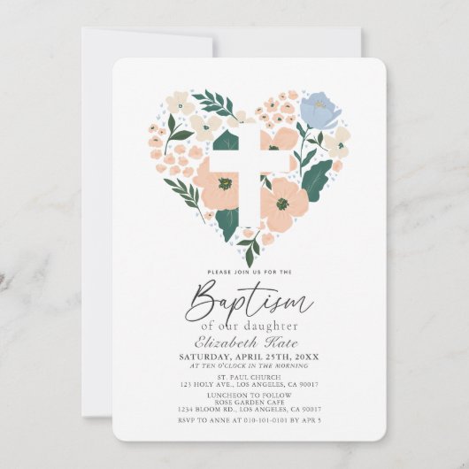 Roze Bloemen Hart Meisje Doop Kaart (Voorkant)