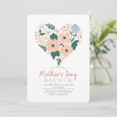 Roze Bloemen Hart Moederdag Brunch Kaart (Staand voorkant)