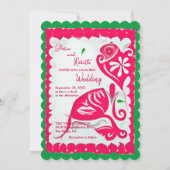 Roze Bloemen Hart Papel Picado Mexicaanse bruiloft Kaart (Voorkant)