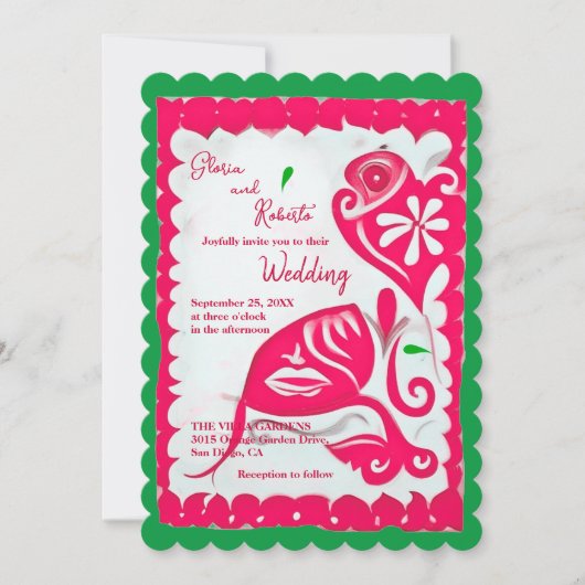 Roze Bloemen Hart Papel Picado Mexicaanse bruiloft Kaart (Voorkant)