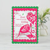Roze Bloemen Hart Papel Picado Mexicaanse bruiloft Kaart (Staand voorkant)