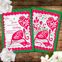 Roze Bloemen Hart Papel Picado Mexicaanse bruiloft Kaart