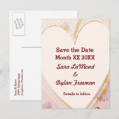 Roze bloemen, hart, ringen, sparen het Briefkaart (Voorkant / Achterkant)