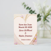 Roze bloemen, hart, ringen, sparen het Briefkaart (Staand voorkant)