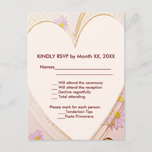 Roze bloemen, hart, RSVP Weddenschap Uitnodiging Briefkaart (Voorkant)