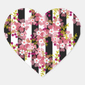 Roze bloemen hart sticker (Voorkant)