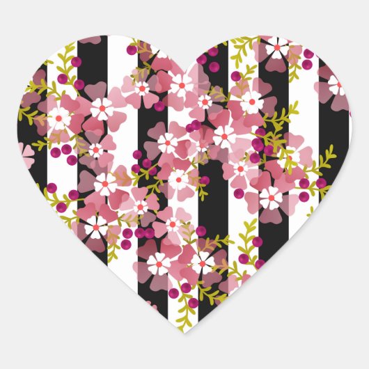 Roze bloemen hart sticker (Voorkant)