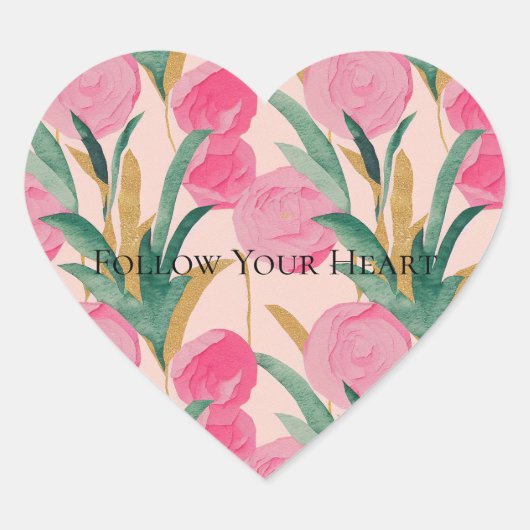 Roze bloemen hart sticker (Voorkant)