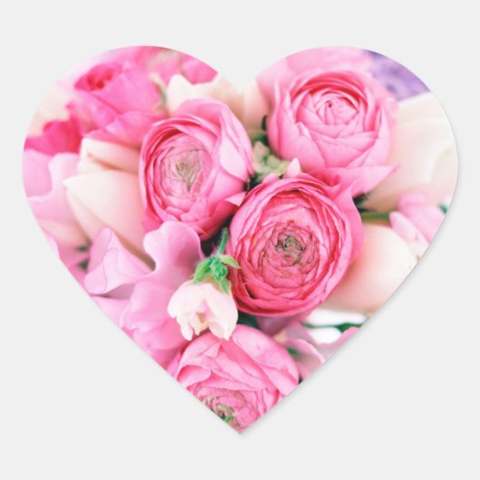 Roze Bloemen Hart Stickers (Voorkant)