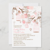 Roze bloemen Harten & Birdcages Weddenschap Kaart (Achterkant)