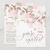 Roze bloemen Harten & Birdcages Weddenschap Kaart (Voorkant / Achterkant)