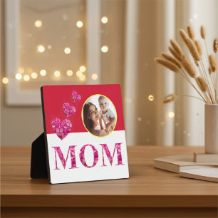 Roze Bloemen Harten "MOM" Rood Geel Wit Foto Fotoplaat