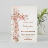 Roze bloemen Heilig kruis Bevestiging Folie Uitnodiging (Staand Voorkant)