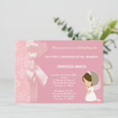 Roze Bloemen Heilige Communie Kaart (Staand voorkant)