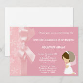 Roze Bloemen Heilige Communie Kaart (Voorkant / Achterkant)