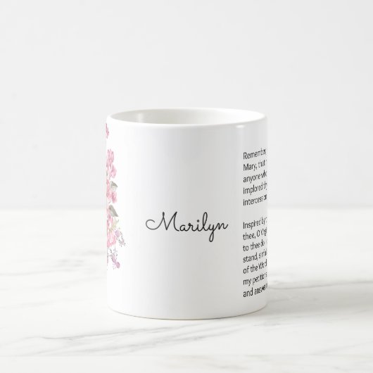 Roze bloemen Heilige Rosary Memorare Prayer Koffiemok (Center)