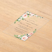 Roze Bloemen Heldere Acryl Bloemen Quinceanera Acryl Uitnodigingen (Laagn)