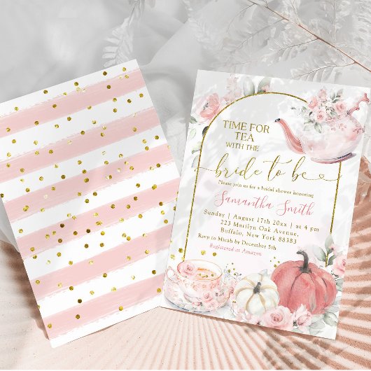 Roze Bloemen Herfst Pompoen Vrijgezellenfeest Thee Kaart